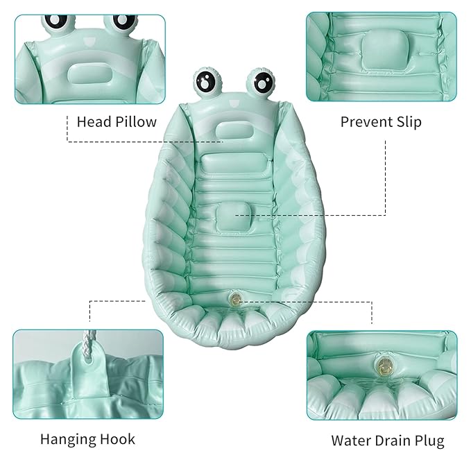 HotMax Inflatable Baby Bathtub Portable Travel Bath Tub for Infants to Toddler Foldable Non Slip Spa Tub with Air Pump (Green)