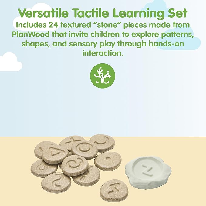 PlanToys® Tactile Stones Wooden Educational Activity for Kids Ages 3+ | Montessori Sensory Exploration Toy for Texture & Touch Recognition, Memory & Pattern Skills | Eco-Friendly Learning Set