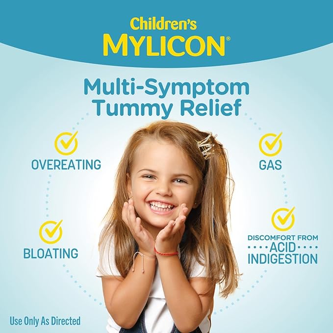 MYLICON Children's All-in-One Tummy Relief Liquid for Indigestion for Kids, Bubble Gum Flavor, 8oz