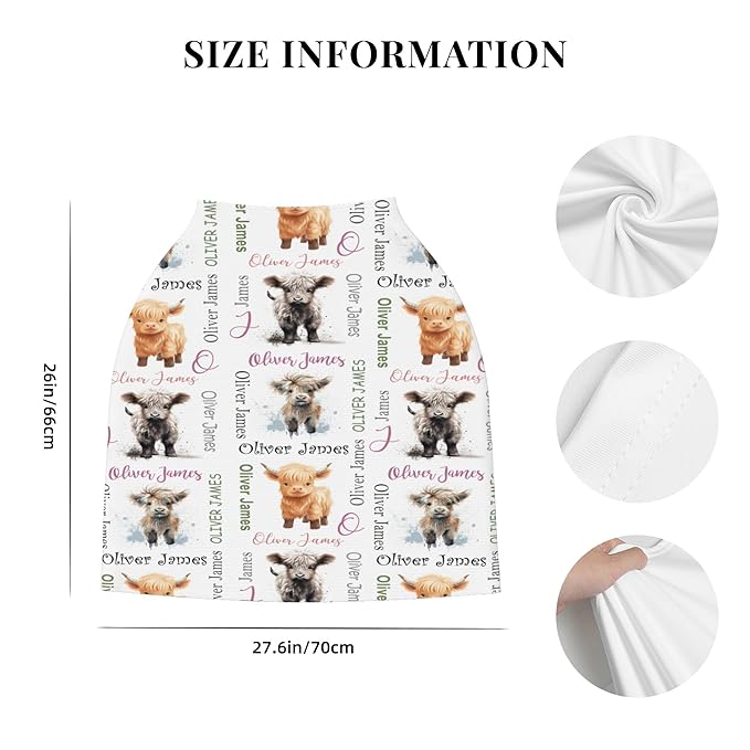 Personalized Car Seat Covers for Babies with Name – Multi-use Breastfeeding Cover Custom Highland Cow Carseat Canopy Cover, Infant Stroller Covers for Boys and Girls