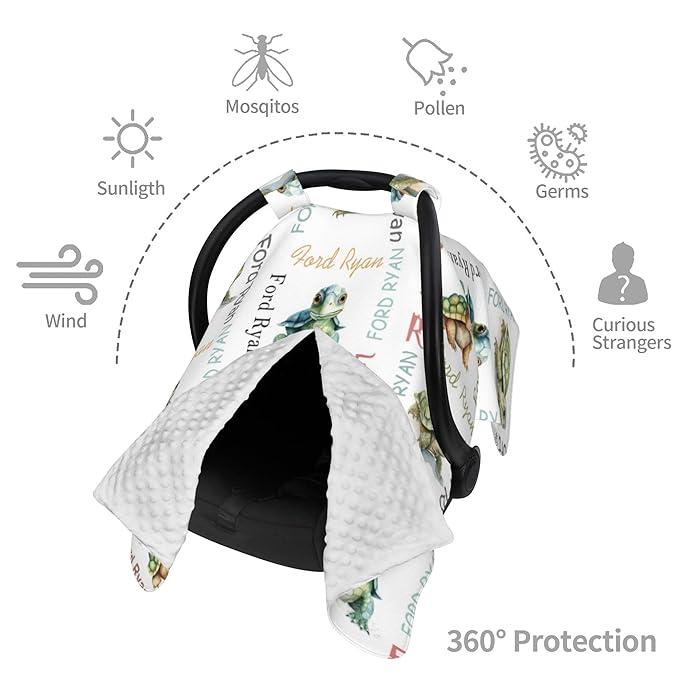 Personalized Winter Baby Car Seat Cover with Name Turtle Winter Car Seat Cover for Baby Seat or Stroller Custom Infant Car Seat Covers Minky Blankets Nursing Cover Breastfeeding Scarf