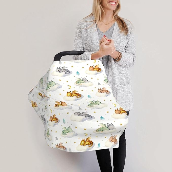Cute Dragon Car Seat Covers Baby Multi-Use Car Seat Canopy Carrier Cover, Breathable Breastfeeding Cover Boys & Girls