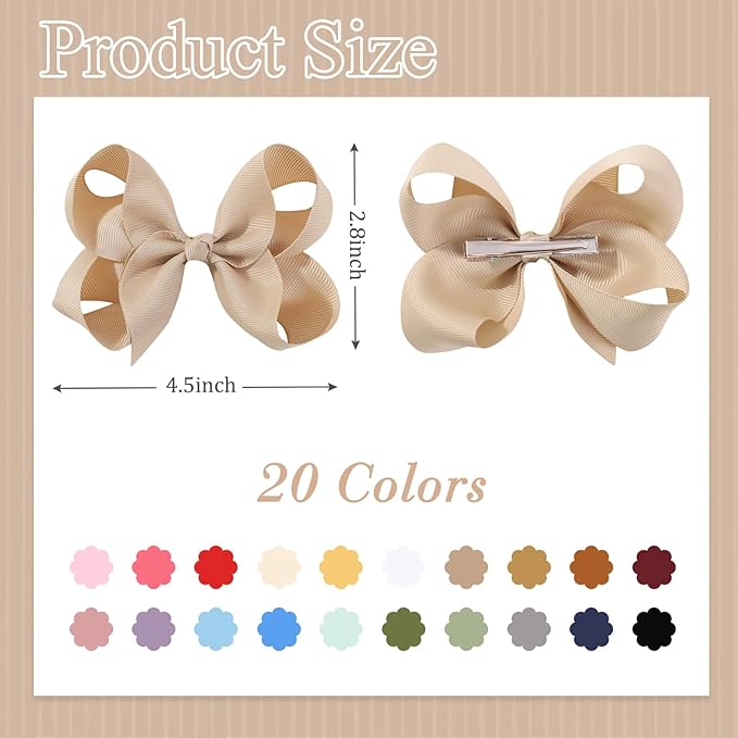 YHXX YLEN 40PCS 4.5 Inch Hair Bows Clips, Grosgrain Ribbon Alligator Clips Barrettes Hair Accessories for Baby Girls Infants Toddlers Kids Teens Children in Pairs
