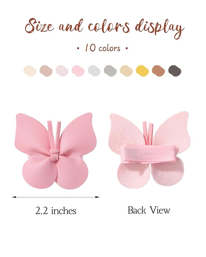 Doboi 20PCS Baby Girls Hair Clips Butterfly Hair Bows Fully Lined Alligator Clips Crocodile Skin Bows for Girls Hair Accessories for Baby Toddlers Kids