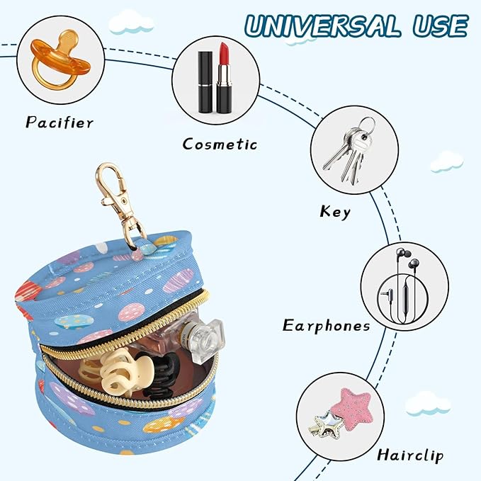 Pacifier Holder with Clip Pacifier Case for Diaper Bag Round Baby Pacifier Pouch Box Bag Portable Blue Polka Dot Easter Egg