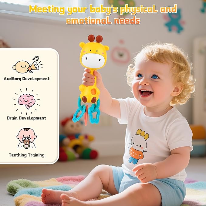 Musical Baby Rattle Toy, Soft Silicone Infant Teething Light-Up Rattle for Sensory Development, Easy Grasp Newborn Toy for 0-3-6-12 Months, Safe Early Learning Gift for Boys Girls