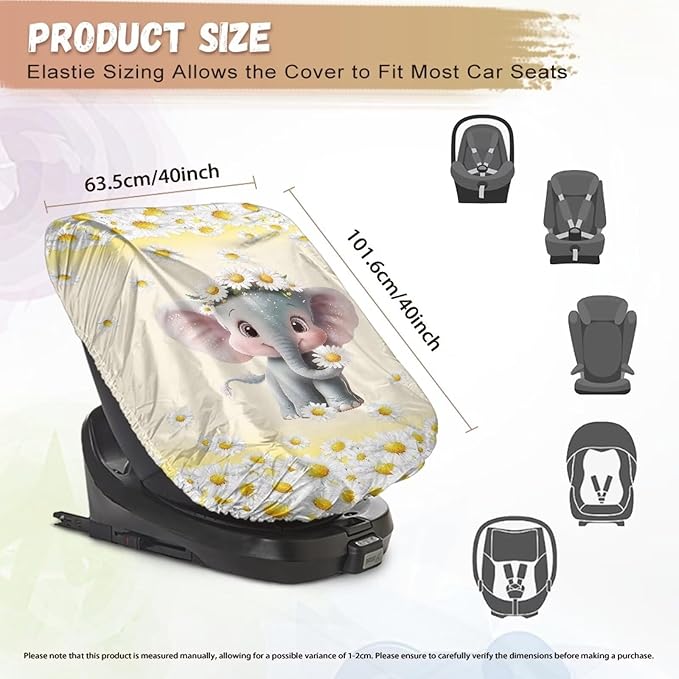 XYZCANDO Elephant Car Seat Covers for Babies Girl Cartoon Car Seat Sun Protection Replacement Baby Car Seat Sun Shade Cover for Travel Breathable Cooling Car Seat Cover Baby Gift for Wife