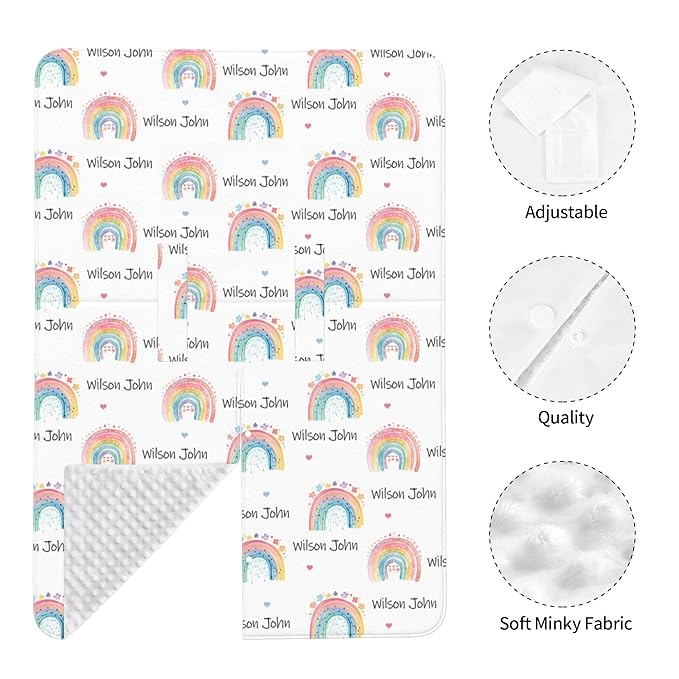 Personalized Winter Car Seat Covers for Babies with Name Rainbow Minky Baby Car Seat Cover for Boys Girls Custom Infant Carseat Covers Baby Blanket Nursing Cover Breastfeeding Scarf