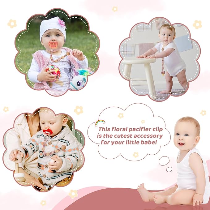 Pacifier Clip for Boys Girls Floral Daisy Macrame Baby Paci Clip Pacifier Holder Leash Boho Wooden Clips Handmade Braided Cotton Binky Clips (2pack:Caramel Style × 2)
