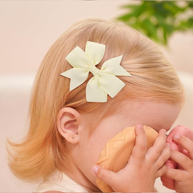 choicbaby 8pcs Baby Girl Hair Bow Clips Set, Yellow Toddler Hair Clips Boutique Grosgrain Ribbon Bow Hair Barrettes Accessories for Infant Toddler Kids
