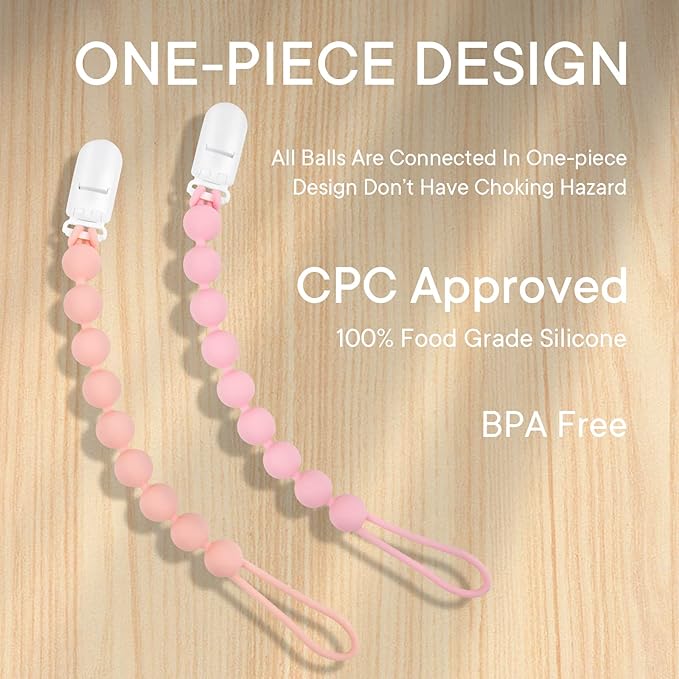 MINMUNJIU Baby Girl Newborn Essentials, 4 Pack Silicone Pacifier Clips for Girls, One Piece Flexible Soft Binky Clips Baby Stuff and Gifts for Girls