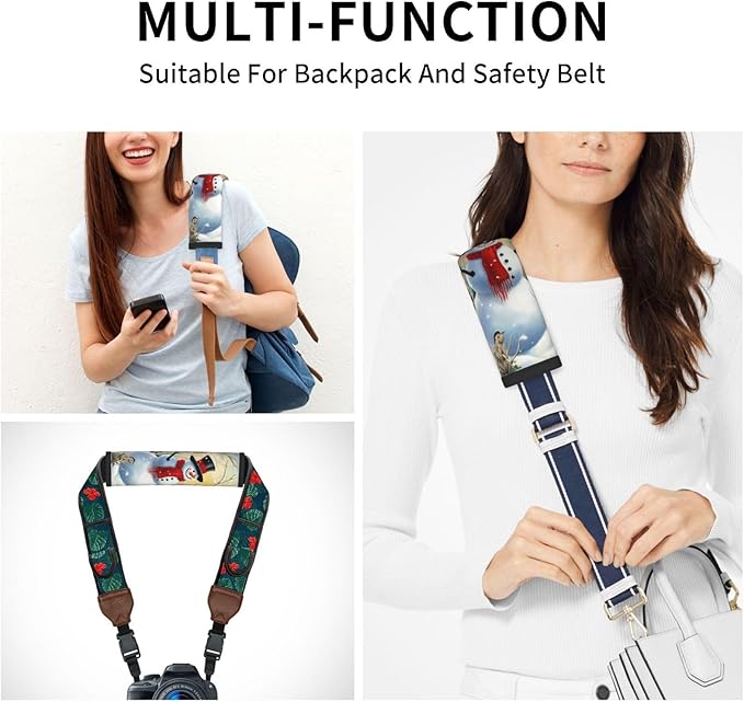 Birds Snowman Winter Seat Belt Cover Fits Cars Trucks SUV Sedans Sweat Absorption Car Seatbelt Strap Cover, Christmas Snowflake Auto Interior Accessories Protector