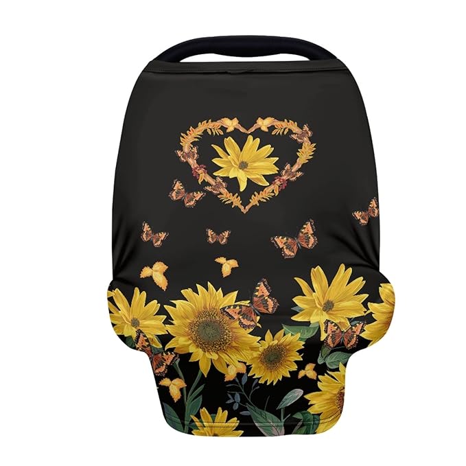 Coldinair Sunflower Butterfly Print Car Seat Covers for Babies Girls,Soft Comfortable Nursing Breastfeeding Cover Infant Stroller Covers,4 in 1