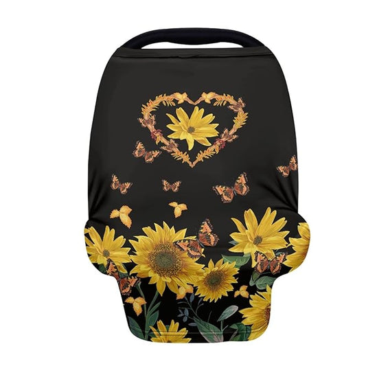 Coldinair Sunflower Butterfly Print Car Seat Covers for Babies Girls,Soft Comfortable Nursing Breastfeeding Cover Infant Stroller Covers,4 in 1