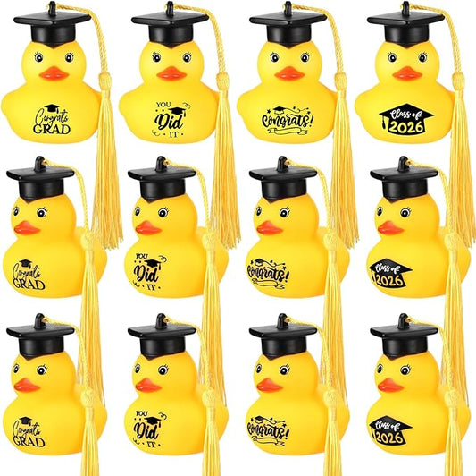 Yaomiao 12 Pcs Graduation Rubber Ducks Bulk Rubber Ducks Toys Cake Topper for Bathtub Swimming Pool Decorations Graduation Duck Gifts for Graduate Party Favors