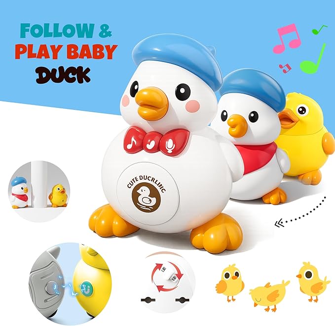 Dancing Walking Duck Baby Toy with Music & Lights, Crawling Tummy Time Toys for Babies 6–12 Months, Interactive Waddling Duck Developmental Toy, Birthday Gifts for Toddlers 1–3 Boys Girls