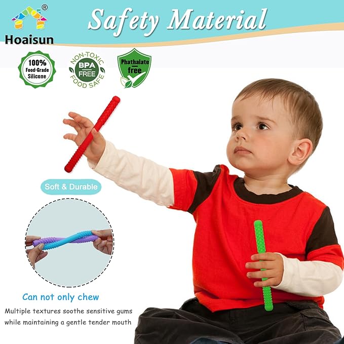 Teething Straws Sticks for Babies 6-12 12-18 Months, 8 Pack Teething Toys 3-6 Months, Silicone Teethers for Babies Toddlers Nursing Biting Chewing, Autism Chew Toys for Sensory Kids Teething Relief