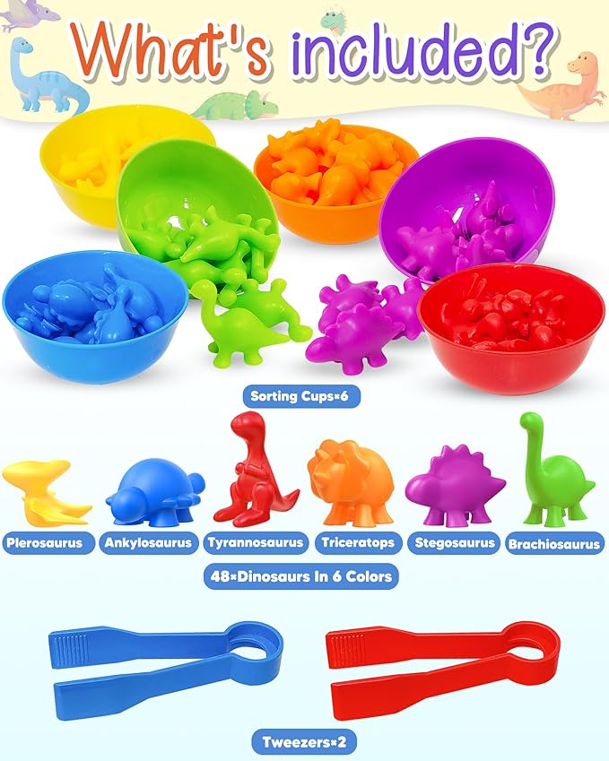 Yetonamr 48 Pcs Counting Dinosaurs Montessori Toys for 3 4 5 Years Old Boys Girls, Toddler Preschool Learning Activities Toy for Kids Ages 3-5, 4-8, Birthday Gifts Sensory Toys