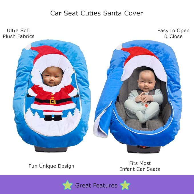 Car Seat Cuties, Baby Carrier Seat Cover for Infant Seat or Stroller, Baby Car Seat Covers with Warm Plush Lining, New Baby Gift, Soft Baby Carrier Blanket Cover, Infant Halloween Costume - Santa