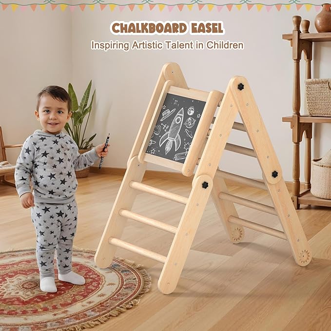 Deformable Pikler Triangle Set with Sliding Ramp & Climbing Arch Ramp, Wooden Toddler Climbing Toys Indoor, Playground Jungle Gym for Kids, Montessori Climbing Set for Toddlers