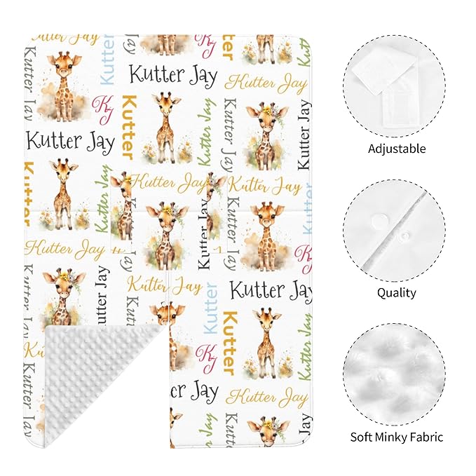 Personalized Baby Car Seat Cover Winter Custom Minky Carseat Cover Boy Girls with Name Giraffe Carseat Canopy Customized Car Seat Canopy Infant Carrier Covers Nursing Cover Toddler Blanket