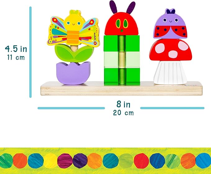 Kids Preferred Eric Carle Toddler Toys The Very Hungry Caterpillar Wooden Stacking Toy with 10 Mix and Match Pieces for Creative Play and Coordination