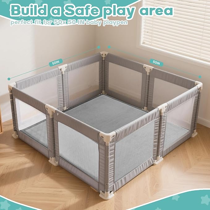 RONGFA Baby Play Mat for Floor,1.3" Thick Elasti-Foam Playpen Mat for Tummy Time, Easy Care with Non-Slip Cushioned for Infant,Kids and Toddler Crawling