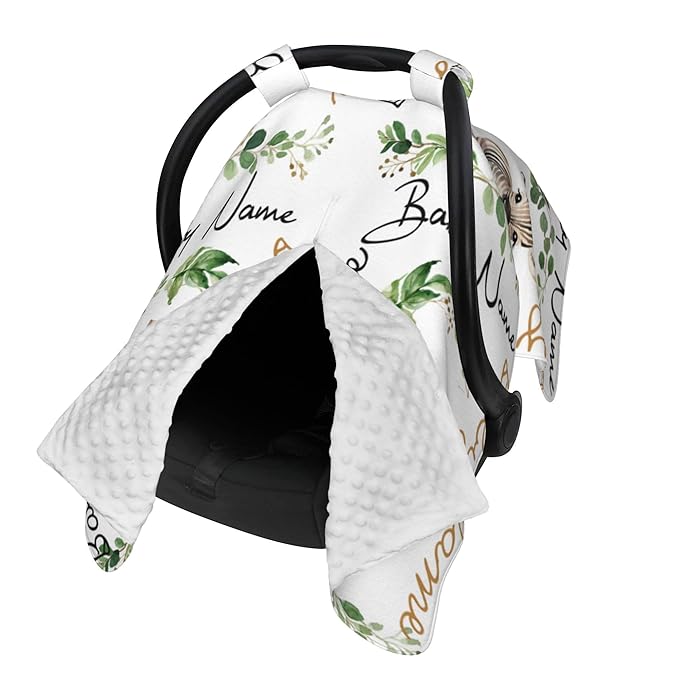 Winter Carseat Cover for Baby Personalized Zebra Baby Car Seat Cover with Name Custom Minky Car Seat Canopy Boys Girls Infant Carrier Covers Nursing Cover Toddler Blanket