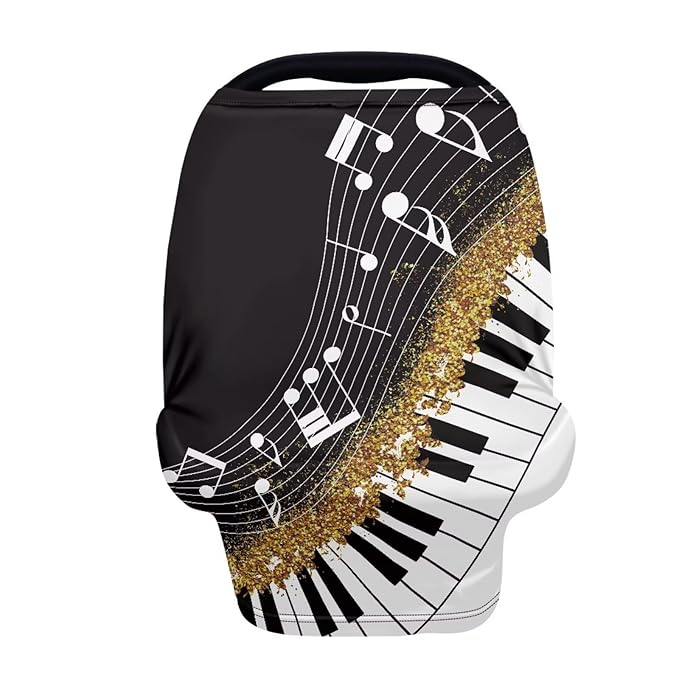Music Nursing Cover for Breastfeeding,Black Piano Car Seat Cover Baby Soft & Breathable Breastfeeding Covers Nursing Multi-Use for Car Seat & High Chair