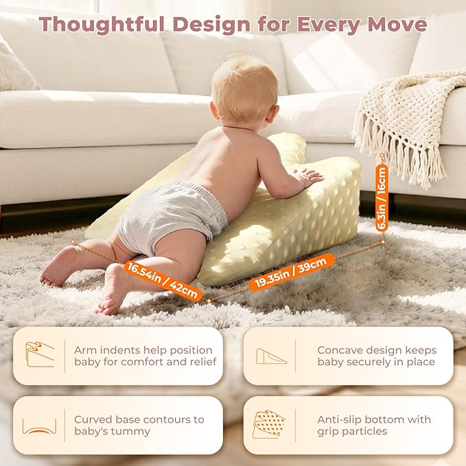 EKEPE Tummy Time Support Prop with Plush Cover for Baby Gas, Colic Relief & Burp, Nursing Reflux Prop for Feeding, Neck, Shoulder and Body, Tummy Time Mat for Newborns and Infant 0-12 Months - Beige