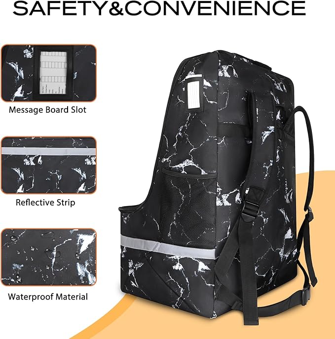 LARIPOP Car Seat Travel Bag for Airplane, Universal Gate Check Car Seat Bag, Padded Backpack with Waist Belt, Reflective Strips & Protective Feet, Fits Infant Convertible Booster Seats, Black