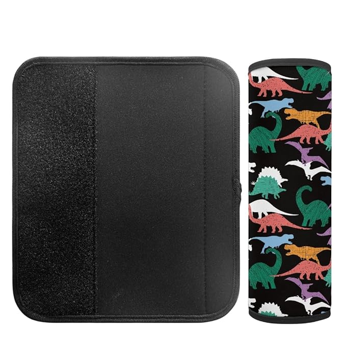 ENLACHIC Baby Car Seat Belt Cover, Cute Dinosaur Print Car Seat Shoulder Strap Pads, Infant Car Seat Cushion Safety Seatbelt Protector for Kids Boys Girls,Black Dinosaur