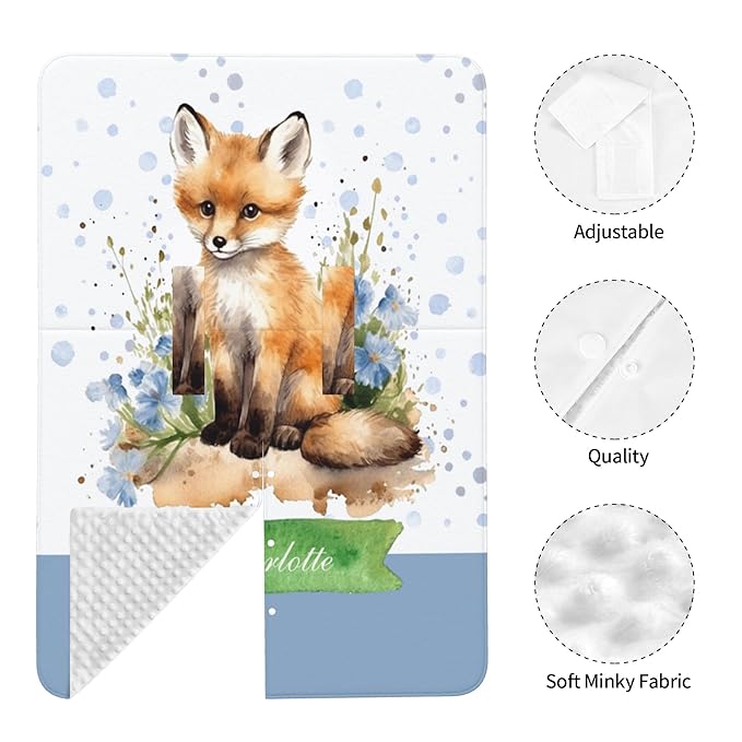 Personalized Baby Car Seat Cover Winter Custom Minky Carseat Cover Boy Girls with Name Fox Carseat Canopy Customized Car Seat Canopy Infant Carrier Covers Nursing Cover Toddler Blanket