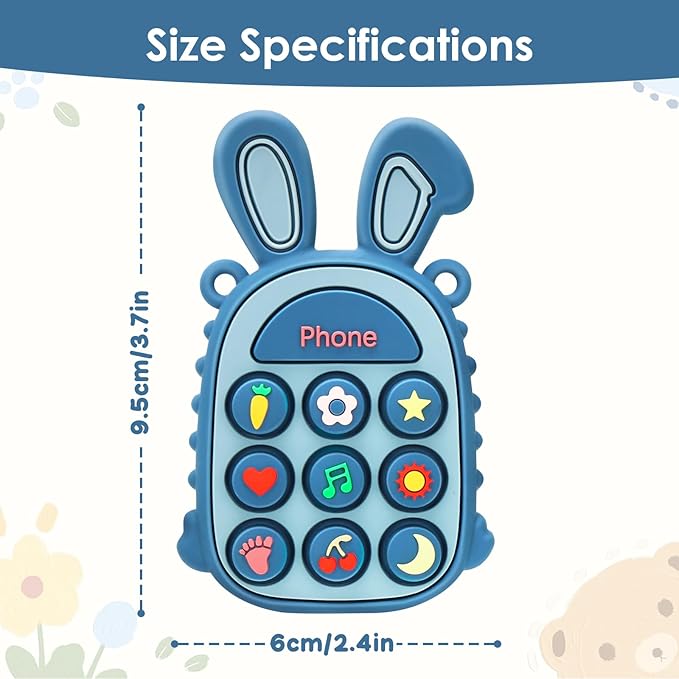 MISSLILI Teething Toys for Babies, BPA-Free Silicone Teether Toy for Infants, Cute Rabbit Phone Design with Easy-Grip Ears, Soothing Gums and Push Pop for Boy and Girl
