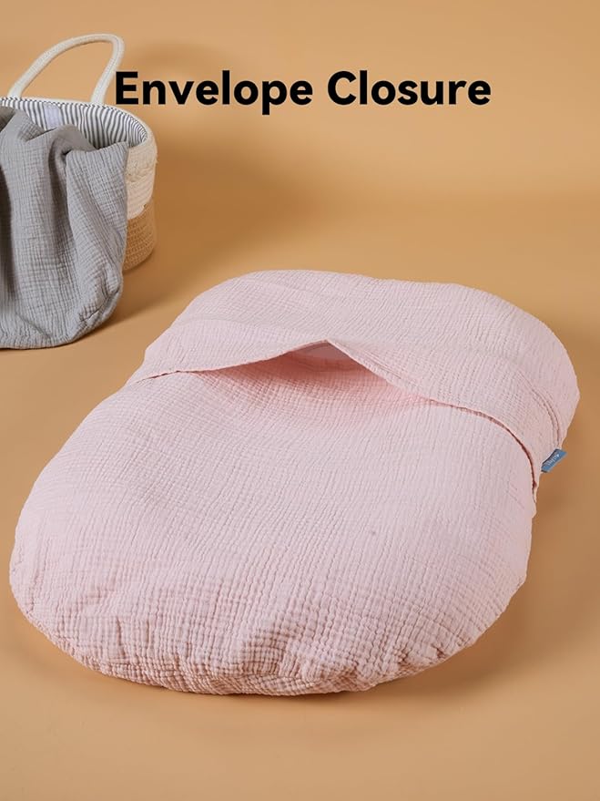 TILLYOU Muslin Baby Lounger Cover, 100% Cotton Newborn Lounger Cover, 2 Pack Baby Nest Slipcover for Boys Girls, Cover Only, Grey and Pink