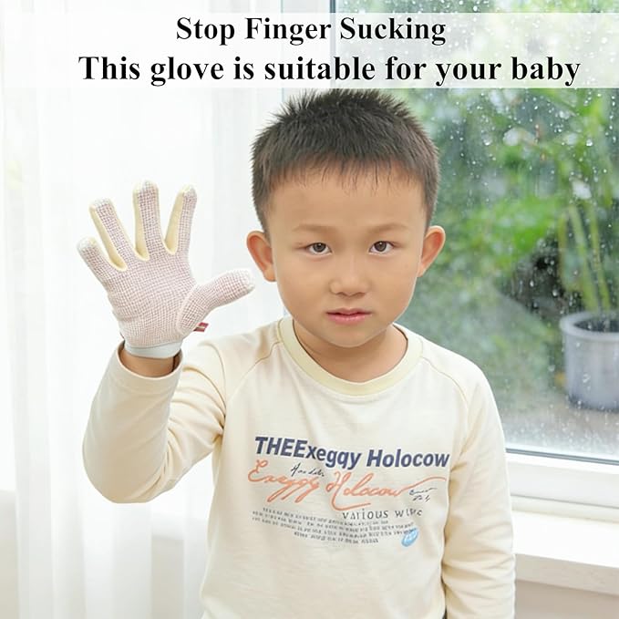Thumb Sucking Guard Stop 5 Fingers Sucking Gloves for Baby Nail Biting Prevention Breathable Thumb Sucking Stopper Anti Finger Chewing Gloves for Kids (S)