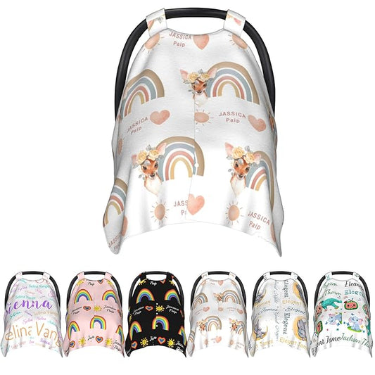 Personalized Baby Name Car Seat Covers for Girls,Nursing Custom Carseat Canopy for Babies Boy Winter Breastfeeding Cover Car Seat Canopies for Newborn Infant Toddler