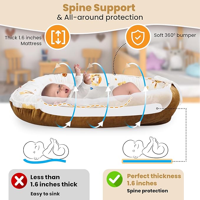 Baby Lounger for Newborn 0–24 Months – Soft Portable Baby Nest by DayTroche, Neutral Color, Cotton & Polyester, Breathable & Washable, Ideal for Baby Shower Gift