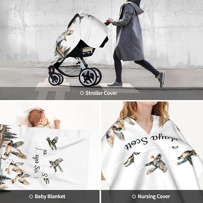 Personalized Baby Car Seat Canopy with Name – Wild Duck Theme, Custom Minky Nursing Cover for Boys & Girls, Soft Stroller Cover for Infants & Newborns, Carseat Canopy for Breastfeeding