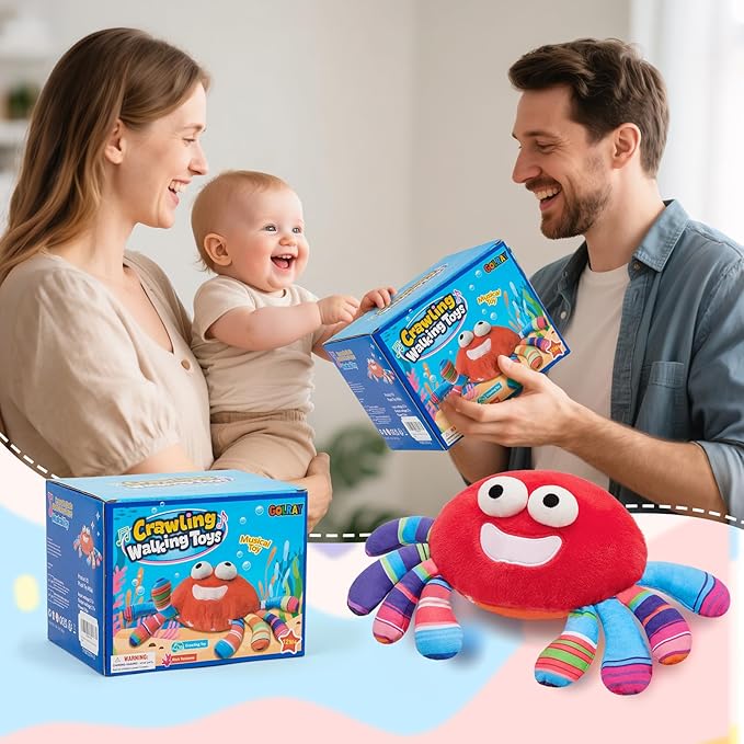 Golray Baby Crawling Toys 12-18 Months, Musical Dancing Tummy Time Red Crab with 50 Songs, Walking Moving Baby Sensory Toys, Toddlers Girls Boys Birthday Gifts for Infants 1-3 Years Old