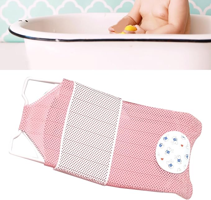 Fafeicy Baby Bath Seat Support Non Slip Mesh Cushion Portable Bath Tub Seat Net for Newborns to Toddlers (Pink, PP Material, with Pillow and Slip Pad)