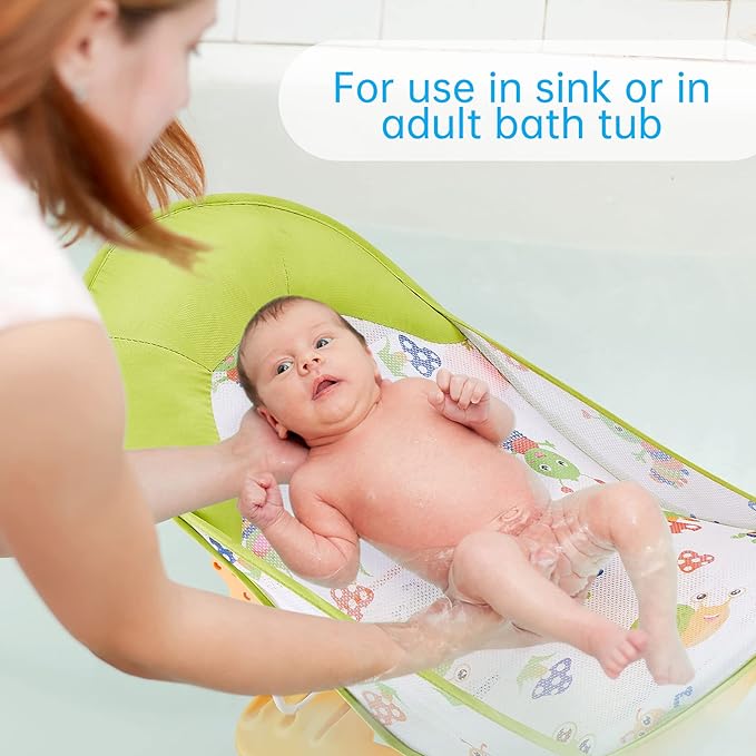 Foldable Baby Bather With 3 Adjustable Reclining Positions for Use in Sink or Bathtub - Newborn Infant Support 0-12 Months (Green-01)