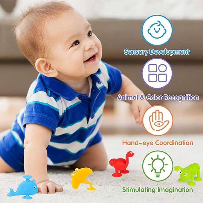Suction Cup Kids Bath Toy for Baby Aged 3 4 5 Years Old, 10PCS Animal Bathtub Suckers for Toddler, Window Shower Tools, Montessori Gifts for Boys and Girls Age 6-8