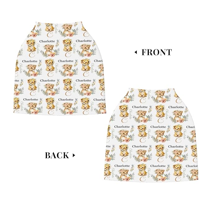 Personalized Lion Baby Car Seat Cover with Name,Multi-Use Canopy for Nursing, Strollers,Shopping Carts,Customized Breastfeeding Cover, Full Privacy,Infant Stroller Cover