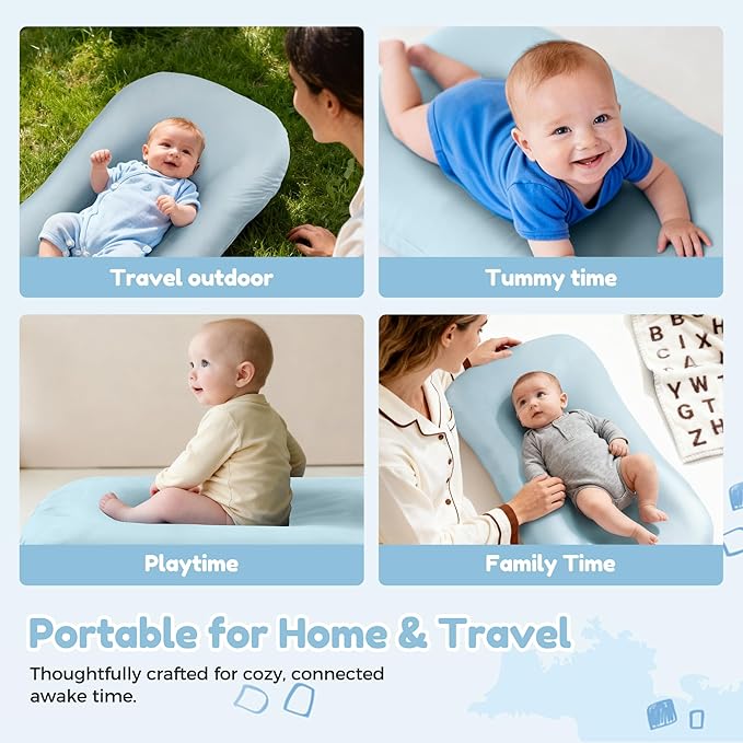 Baby Lounger & Snuggle Nest for Newborn 0-24 Months, Baby Nest Supervised Breathable Cotton for Newborn, Breathable Portable Infant Lounnger for Travel and Home, Blue (Lounger Cover Included）