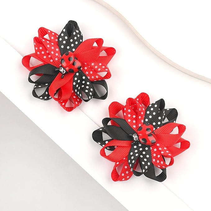 Ladybug Hair Bow Clips Cute Ladybug Hair Bows Hair Barrettes Red Black Polka Dot Bows Hair Pins Animal Lady Bug Hair Accessories for Girls Toddlers Kids Teens Spring Halloween Party Supplies