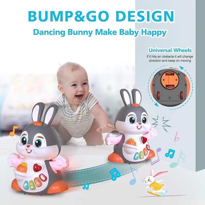 MOONTOY Easter Bunny Musical Toy for 1 +Year Old, Baby Crawling Toys 6 to 12 Months, Baby Easter Gifts for Girls Boys Dancing Toys for 6 7 8 9 10 12 18 Months, Baby Easter Basket Stuffers