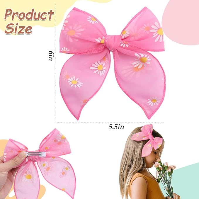 7 PCS Tulle Hair Bows for Girls, Large Daisy Hair Barrettes, Handmade Cute Wedding Hair Accessories for Baby Girls Infants Toddler Teens Women Birthday Party