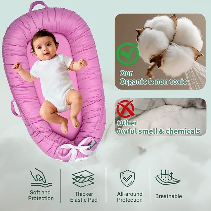 XZV MH Infant Support Cushions Baby Lounger Organic Cotton Floor Lounger Reversible Adjustable Portable for Supervised Use with Soft Breathable Washable Cover