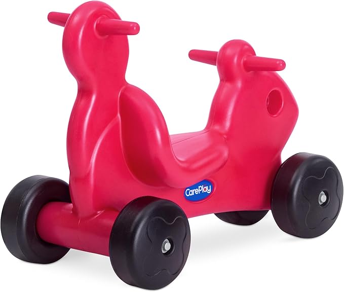 Careplay 2-in-1 Squirrel Push & Ride-on Toy, Indoor & Outdoor Use, Low Profile Seat, Recommended for Children up to 50lbs, Durable Construction, Made in The USA, Red